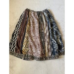 Chico's 100% Size 16 (3) Silk Skirt‎ Patchwork Print Elastic Waist Boho Midi